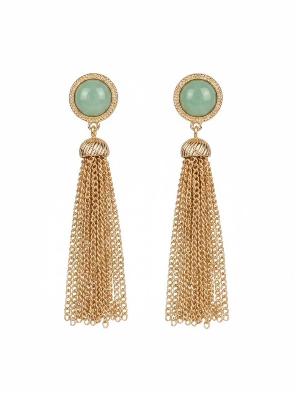 💛▪️Camila Coelho ▪️Gold Tassel Earrings with Mint Green Aventurine